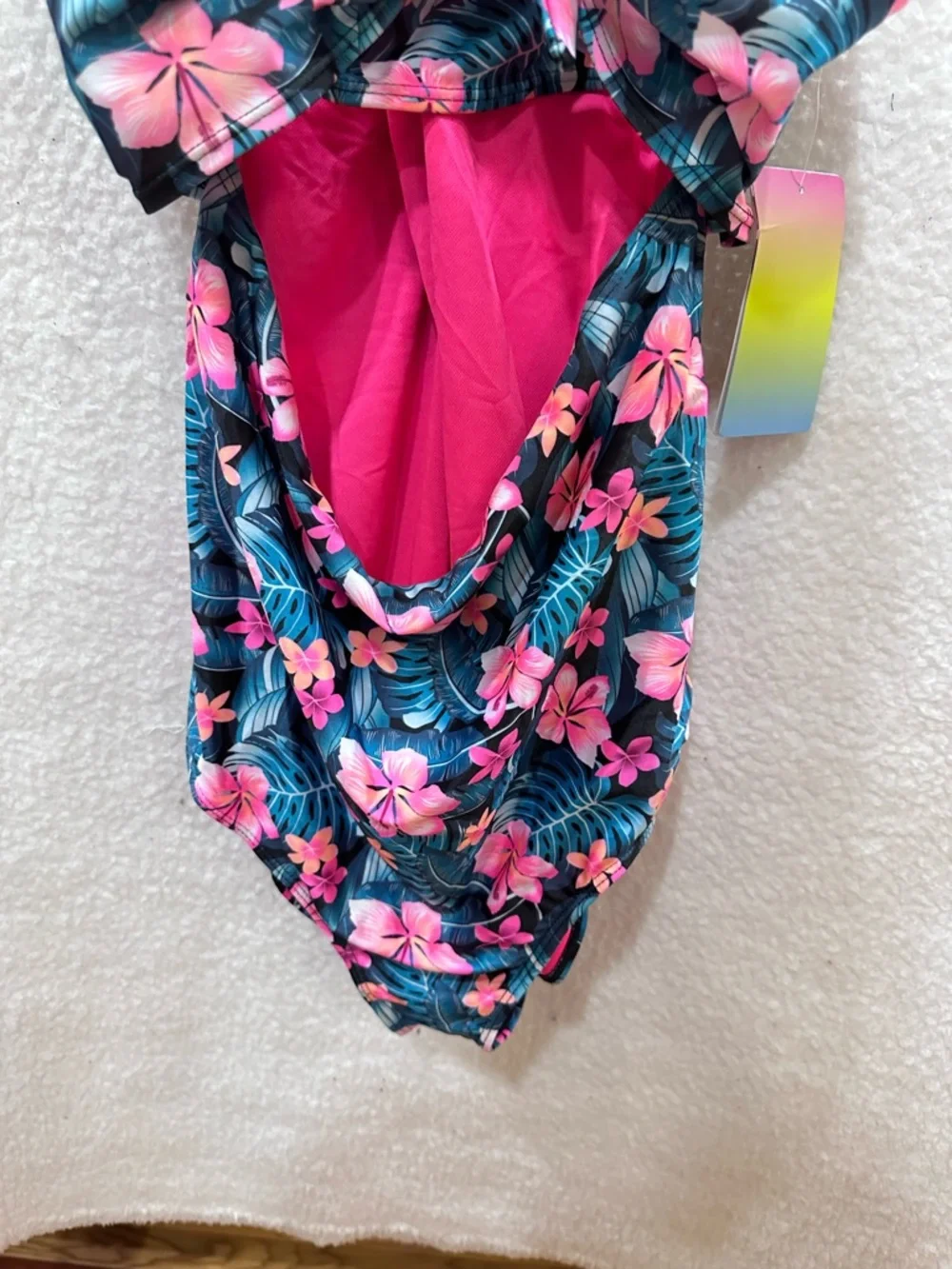 Hurley Girls Floral Pink & Blue One-Piece Swimsuit with Bow Detail
